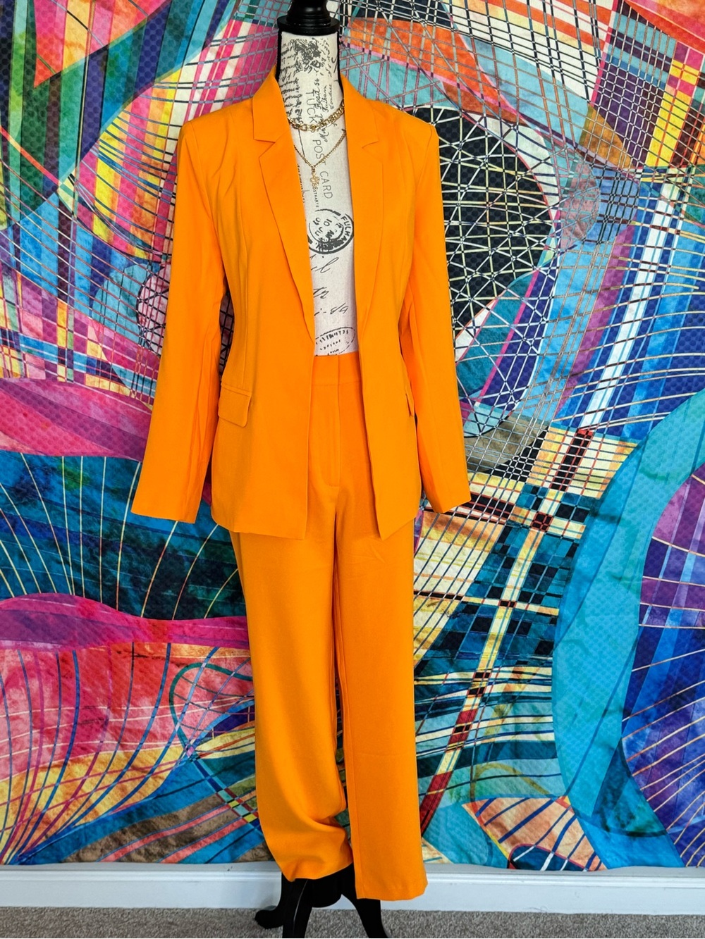 Skies Are Blue Welt Pocket Blazer & Trouser Set Neon Orange Size 8